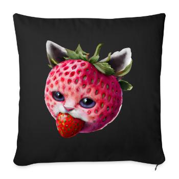 Chat fraise - Housse de coussin décorative 45 x 45 cm - noir - Devant