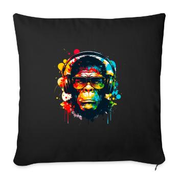 Singe à lunettes avec casque audio - Housse de coussin décorative 45 x 45 cm - noir - Devant