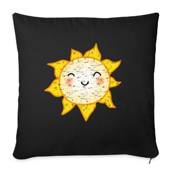 Cute Kawaii Sun in Sunflower - Sofa pillowcase 17,3'' x 17,3'' (45 x 45 cm) - black - Front