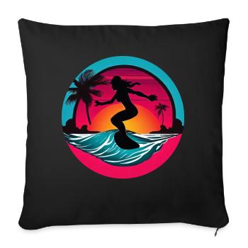 Femmes Surfeur Planche de Surf Surf - Housse de coussin décorative 45 x 45 cm - noir - Devant