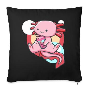 Axolotl et thé à bulles - Housse de coussin décorative 45 x 45 cm - noir - Devant