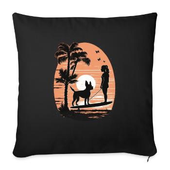 French Bulldog | SUP Stand Up Paddling Surf Girl - Sofa pillowcase 17,3'' x 17,3'' (45 x 45 cm) - black - Front