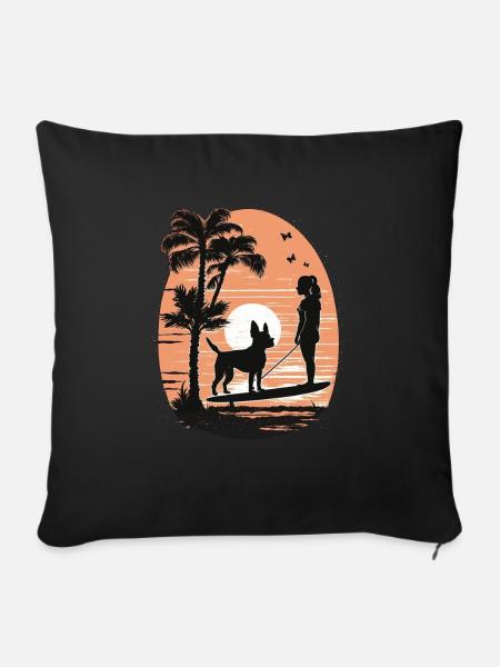 French Bulldog | SUP Stand Up Paddling Surf Girl - Sofakissenbezug 45 x 45 cm - Schwarz