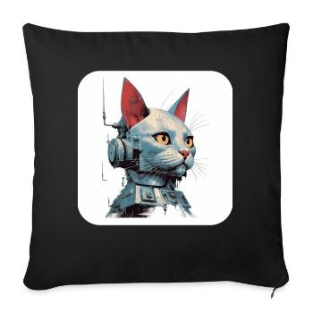 Retro Cyborg Robot Space Cat VI - Sofa pillowcase 17,3'' x 17,3'' (45 x 45 cm) - black - Front