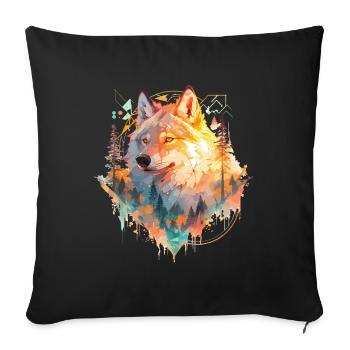 Wolf Wolfskopf Natur Wildnis Wald Bäume Kunst - Sofakissenbezug 45 x 45 cm - Schwarz - Vorne