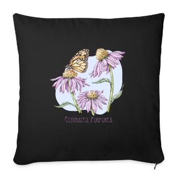 Dessin botanique d’échinacée pourpre - Housse de coussin décorative 45 x 45 cm - noir - Devant