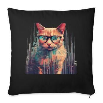 Katze Brille Nerd PC Gaming - Sofakissenbezug 45 x 45 cm - Schwarz - Vorne