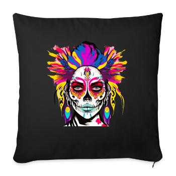 Skull femme couleur - Housse de coussin décorative 45 x 45 cm - noir - Devant