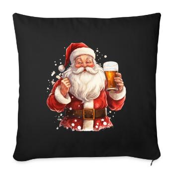 Père Noël Bière Noël Cheers Humour Drôle - Housse de coussin décorative 45 x 45 cm - noir - Devant