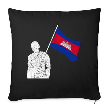 Temple du Cambodge Khmer Vintage drapeau je cadeau - Housse de coussin décorative 45 x 45 cm - noir - Devant