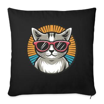 Chat avec des lunettes de soleil - Housse de coussin décorative 45 x 45 cm - noir - Devant
