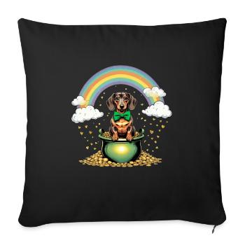 Teckel arc-en-ciel I Pot d’or Saint-Patrick - Housse de coussin décorative 45 x 45 cm - noir - Devant