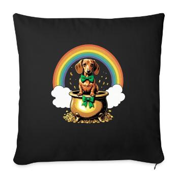 Pot d’or Teckel de la Saint-Patrick - Housse de coussin décorative 45 x 45 cm - noir - Devant