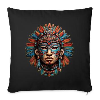 Kunstvolle geschnitzte Azteken, Maya, Inka Maske - Sofakissenbezug 45 x 45 cm - Schwarz - Vorne