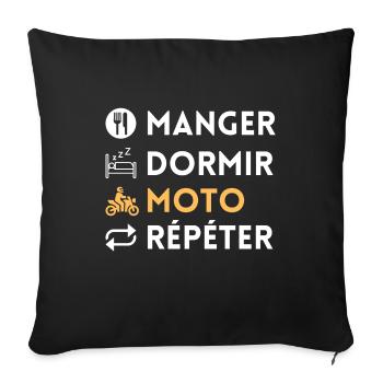 Manger dormir moto répéter - Housse de coussin décorative 45 x 45 cm - noir - Devant