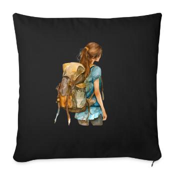 T-shirt routard Backpacking Sabbatique - Housse de coussin décorative 45 x 45 cm - noir - Devant
