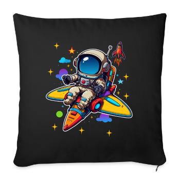 Petit astronaute dans un vaisseau spatial coloré dans l’espace - Housse de coussin décorative 45 x 45 cm - noir - Devant