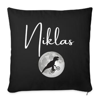 NIKLAS - Schöner Jungen Name mit Dinosaurier - Sofakissenbezug 45 x 45 cm - Schwarz - Vorne