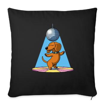 chien teckel boule disco danse danse dans une soirée disco - Housse de coussin décorative 45 x 45 cm - noir - Devant