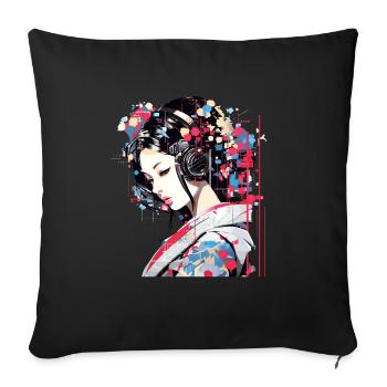 Femme japonaise Portrait Geisha Tradition Culture A - Housse de coussin décorative 45 x 45 cm - noir - Devant