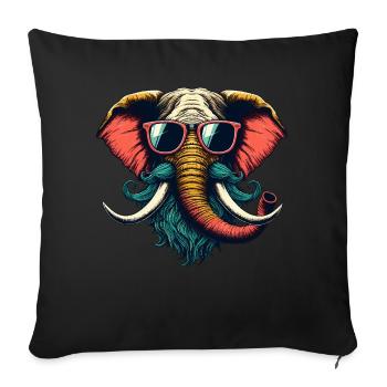 cooler Hipster Elefant Gesicht Mustache Bart - Sofakissenbezug 45 x 45 cm - Schwarz - Vorne