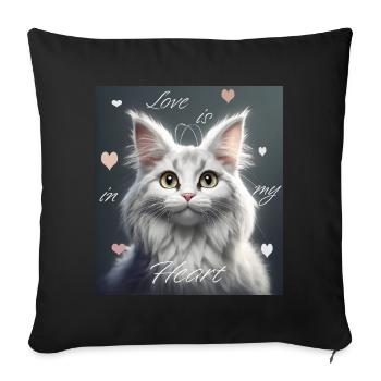 L’amour des chats – l’amour est dans mon cœur - Housse de coussin décorative 45 x 45 cm - noir - Devant