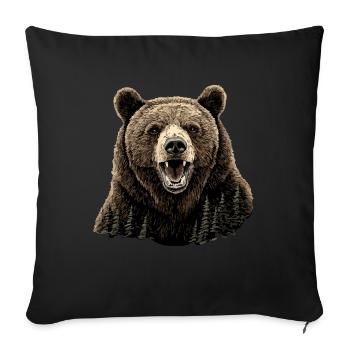 Roaring bear with forest texture in fur. - Sofa pillowcase 17,3'' x 17,3'' (45 x 45 cm) - black - Front