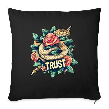 Trust – Snake & Roses. - Sofa pillowcase 17,3'' x 17,3'' (45 x 45 cm) - black - Front