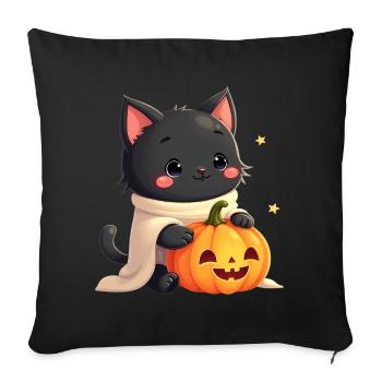 Halloween Cat with Halloween Pumpkin - Sofa pillowcase 17,3'' x 17,3'' (45 x 45 cm) - black - Front
