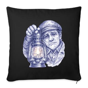 Älterer Mann mit Laterne - Sofakissenbezug 45 x 45 cm - Schwarz - Vorne
