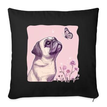 Carlin avec papillon - Housse de coussin décorative 45 x 45 cm - noir - Devant