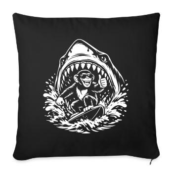 Surfing Monkey in Shark Wave - Sofa pillowcase 17,3'' x 17,3'' (45 x 45 cm) - black - Front