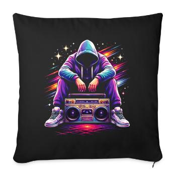 Illustration rétro des années 80 pour les boombox - Housse de coussin décorative 45 x 45 cm - noir - Devant