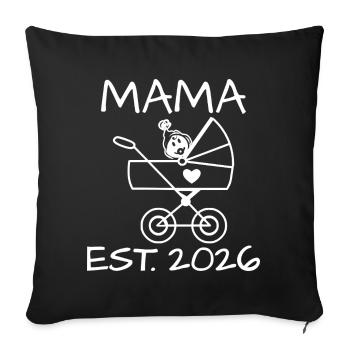 Mama établie en 2026 – Petite poussette mignonne avec bébé - Housse de coussin décorative 45 x 45 cm - noir - Devant