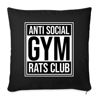 Anti Social Gym Rats Club Lustig Fitness Spruch - Sofakissenbezug 45 x 45 cm - Schwarz - Vorne
