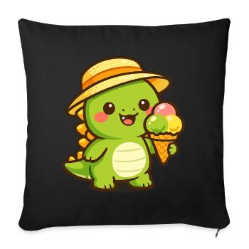 Kleiner Dino Eiscreme Abenteuer - Sofakissenbezug 45 x 45 cm - Schwarz - Vorne