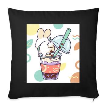 Bubble Tea Boba Drôle de Lapin mignon - Housse de coussin décorative 45 x 45 cm - noir - Devant