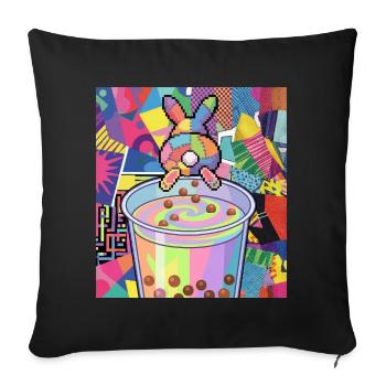 Bubble Tea Boba Drôle de Lapin mignon - Housse de coussin décorative 45 x 45 cm - noir - Devant