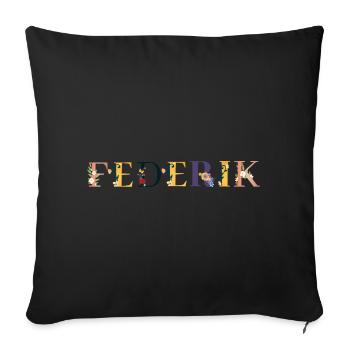FEDERIK Name mit Blumen geschmückt - Sofakissenbezug 45 x 45 cm - Schwarz - Vorne