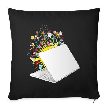 A half-opened laptop with a lot of symbols - Sofa pillowcase 17,3'' x 17,3'' (45 x 45 cm) - black - Front