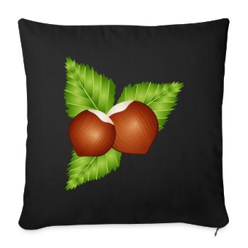 two bright brown hazelnuts with leaves - Sofa pillowcase 17,3'' x 17,3'' (45 x 45 cm) - black - Front