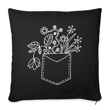 Pochette de poitrine fleurie motif frais - Housse de coussin décorative 45 x 45 cm - noir - Devant