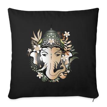 Elefanten Gott Ganesha geschmückt mit Blüten - Sofakissenbezug 45 x 45 cm - Schwarz - Vorne