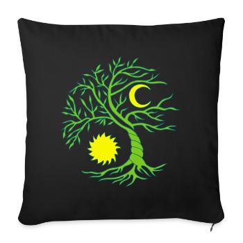 Arbre de vie soleil et lune - Housse de coussin décorative 45 x 45 cm - noir - Devant