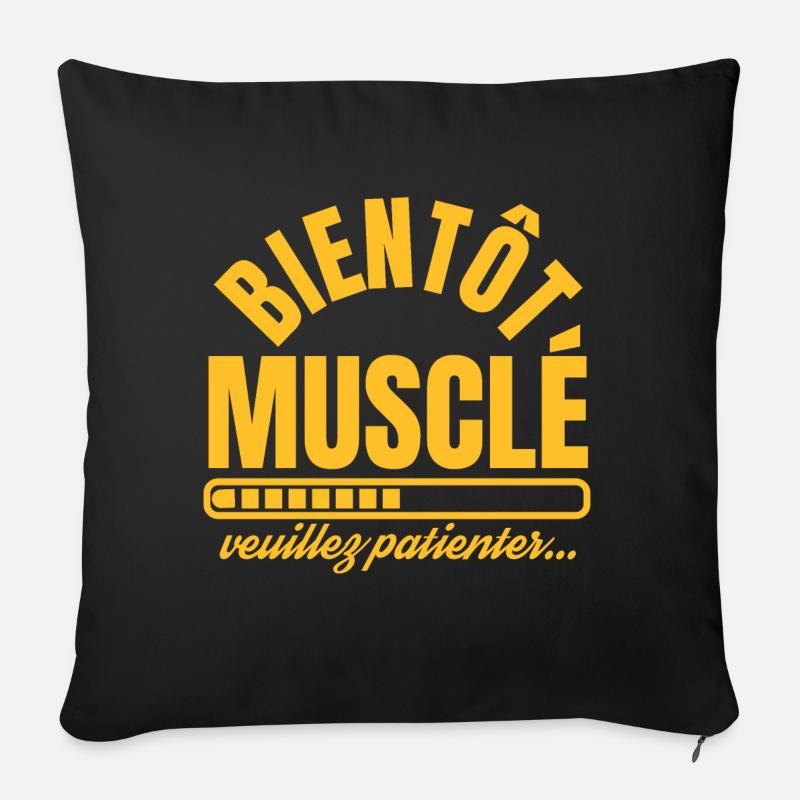 Bientôt Musclé Veuillez patienter - Housse de coussin décorative 45 x 45 cm - noir