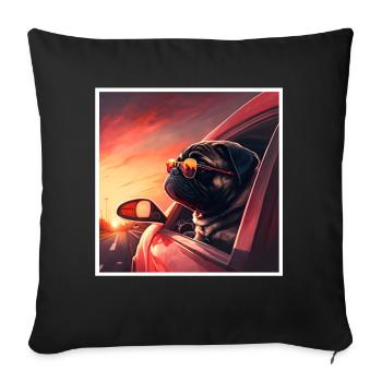 Freedom & adventure with the pug in a vintage car - Sofa pillowcase 17,3'' x 17,3'' (45 x 45 cm) - black - Front