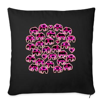 Elefant und Herzen pink - Sofakissenbezug 45 x 45 cm - Schwarz - Vorne