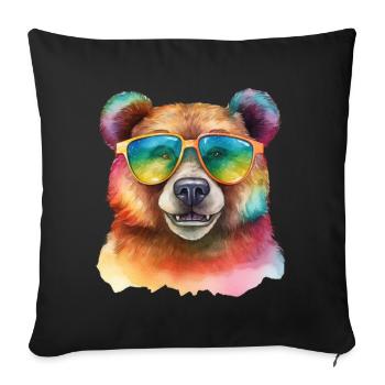 Ours cool coloré avec des lunettes de soleil - Housse de coussin décorative 45 x 45 cm - noir - Devant