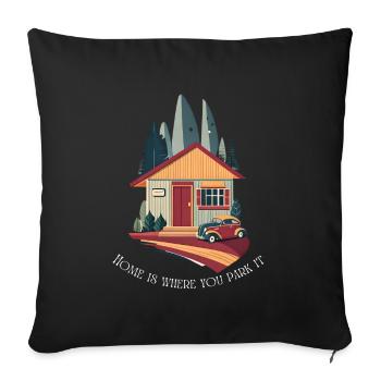 "Van-life is the best life", van life t-shirt - Housse de coussin décorative 45 x 45 cm - noir - Devant