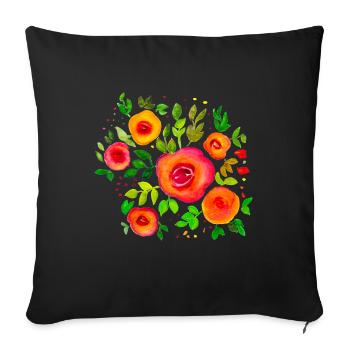 Bright Flowers Floral Bouquet Watercolor - Sofa pillowcase 17,3'' x 17,3'' (45 x 45 cm) - black - Front